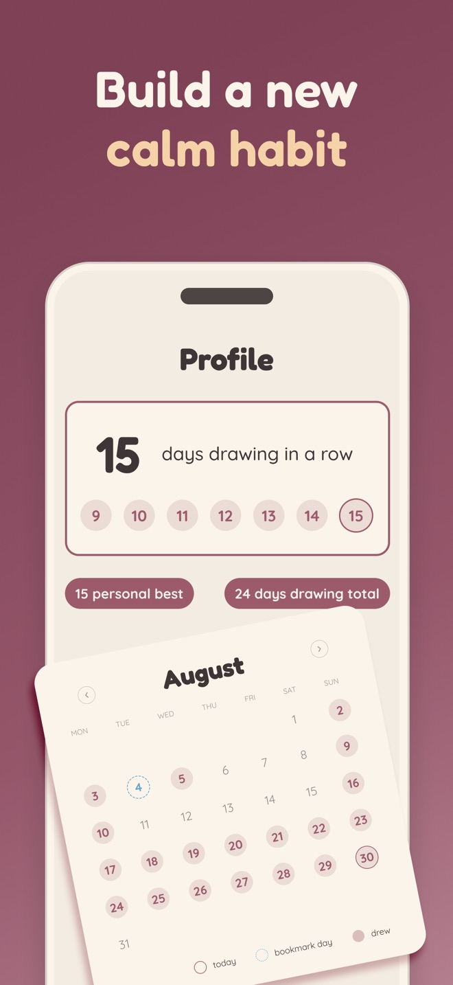 Profile screen — build a new calm drawing habit