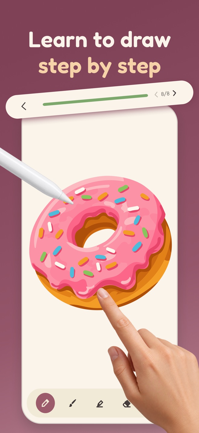 Talma lesson screen — drawing a donut step by step